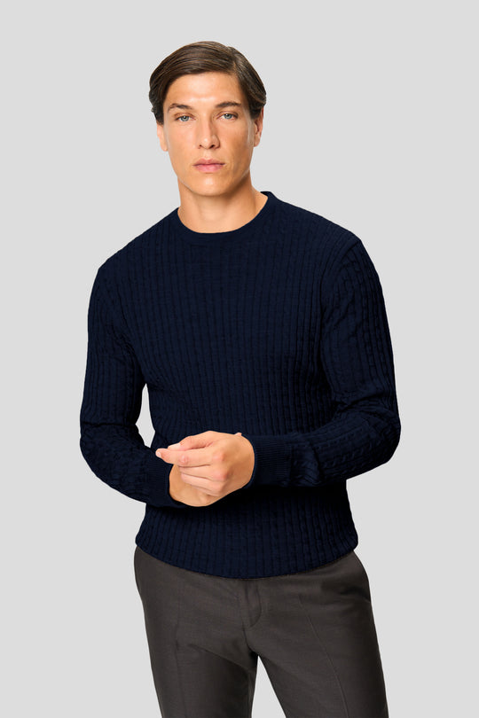 Navy merino crew neck kabel