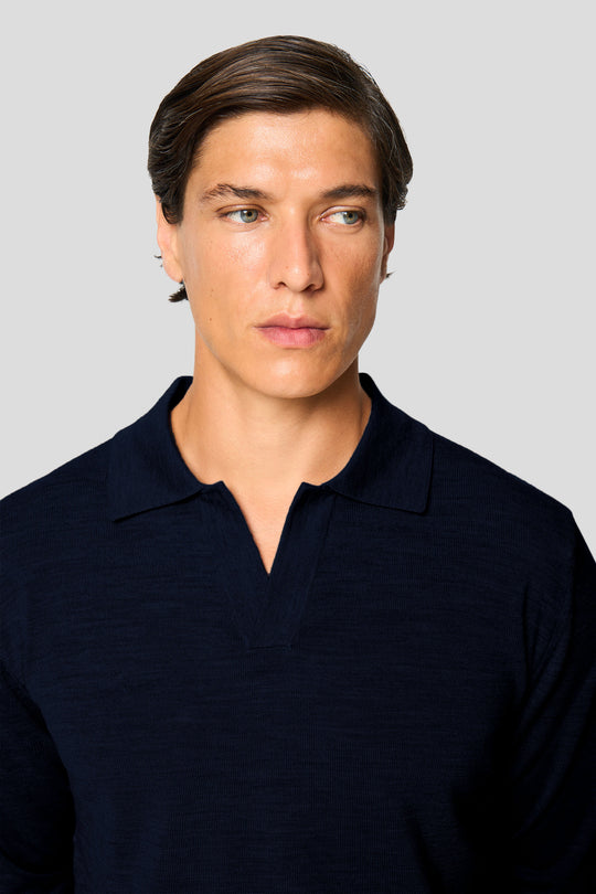 Navy merino langærmet polo