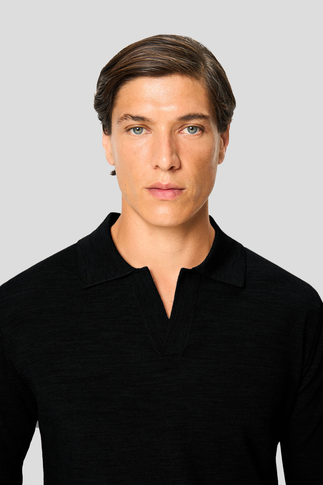 Sort merino langærmet polo