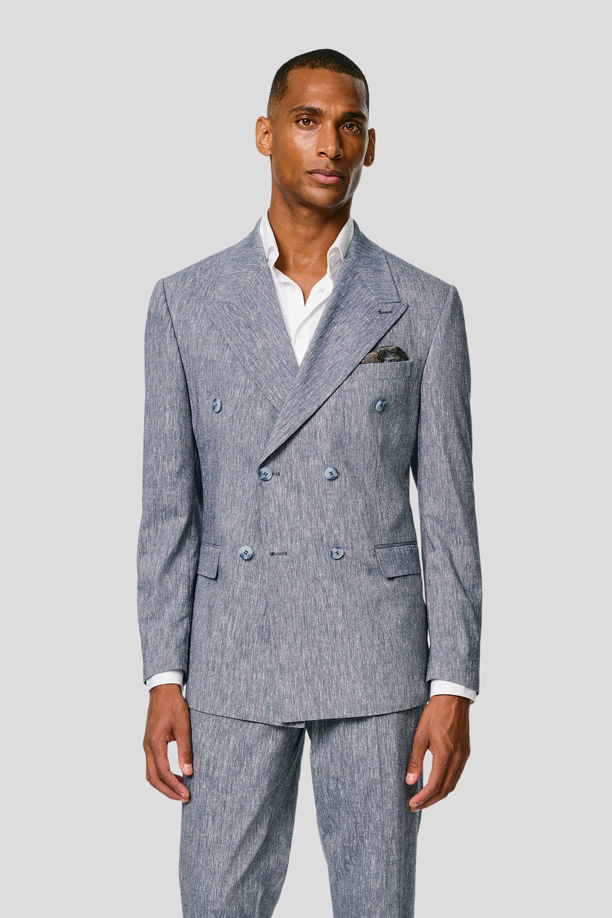 PRESTIGE blå dobbeltradet hørblazer MBO