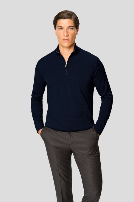 Navy merino quarter-zip striktrøje