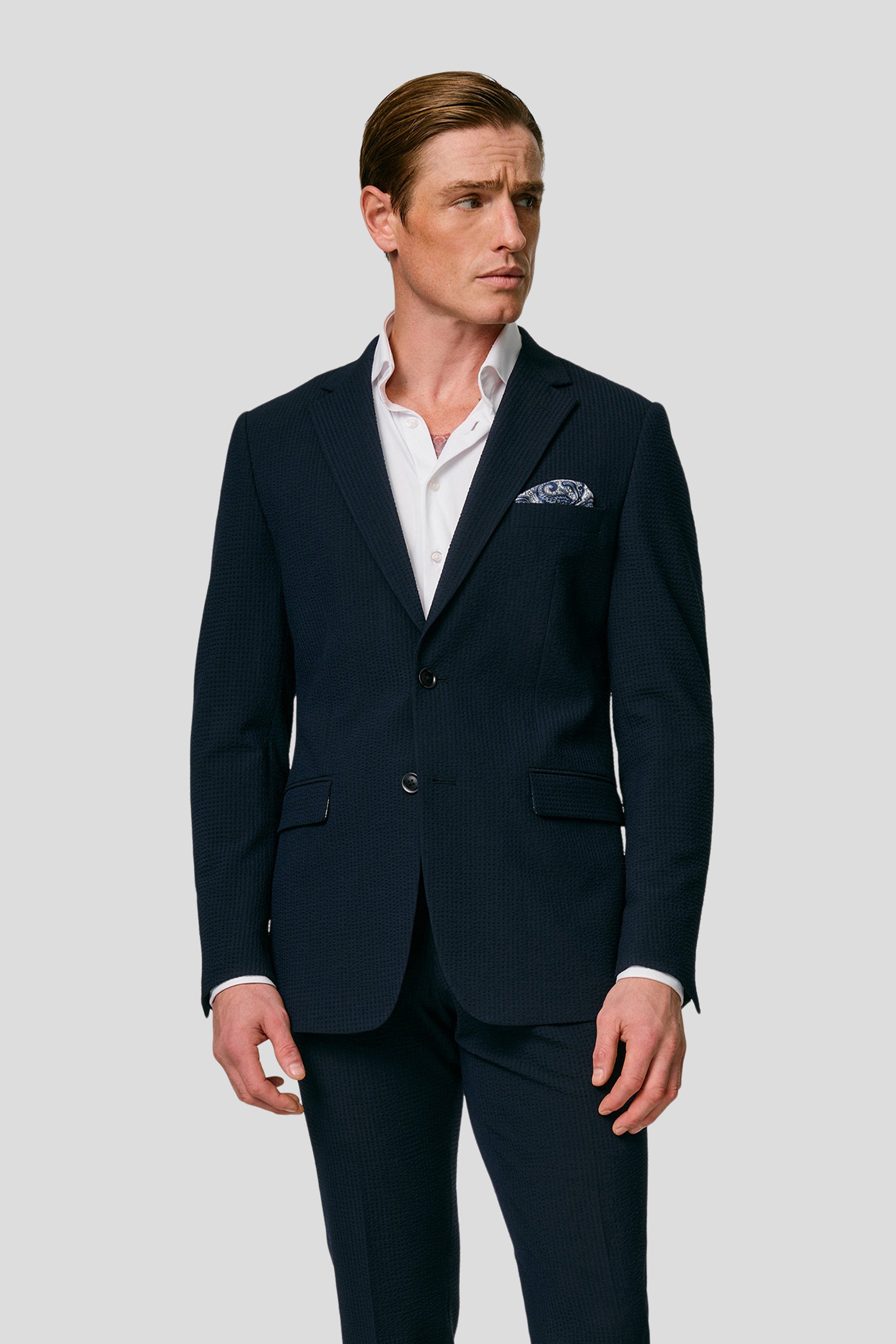 PRESTIGE blå blazer i seersucker MBO