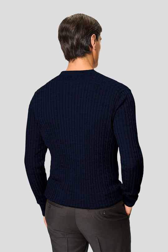 Navy merino crew neck kabel