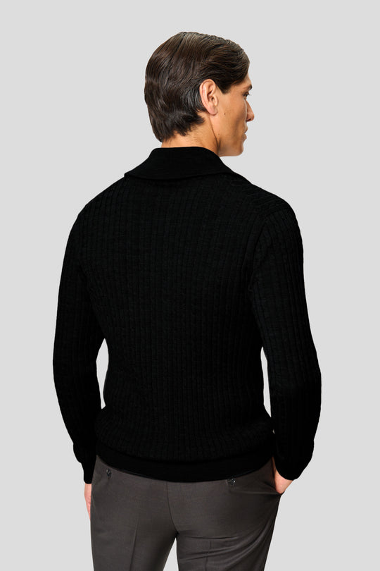 Sort merino kabel cardigan med lynlås