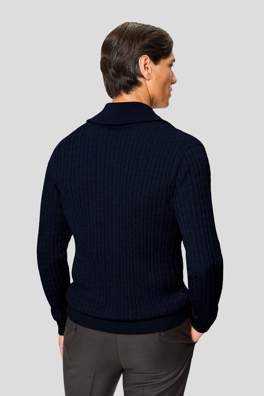 Navy merino kabel cardigan med lynlås