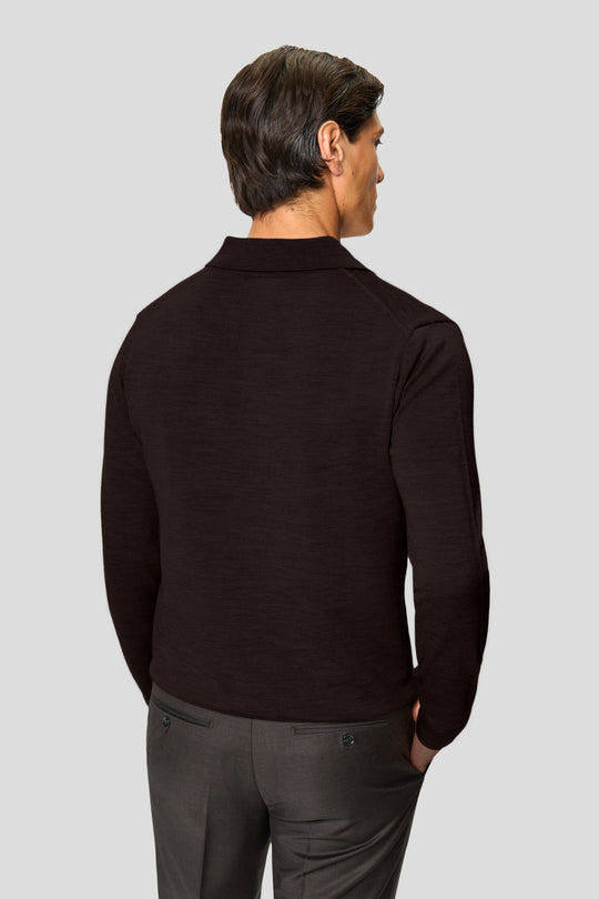 Brun merino langærmet polo