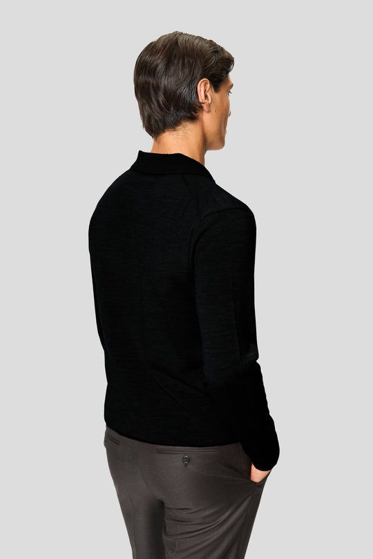 Sort merino langærmet polo