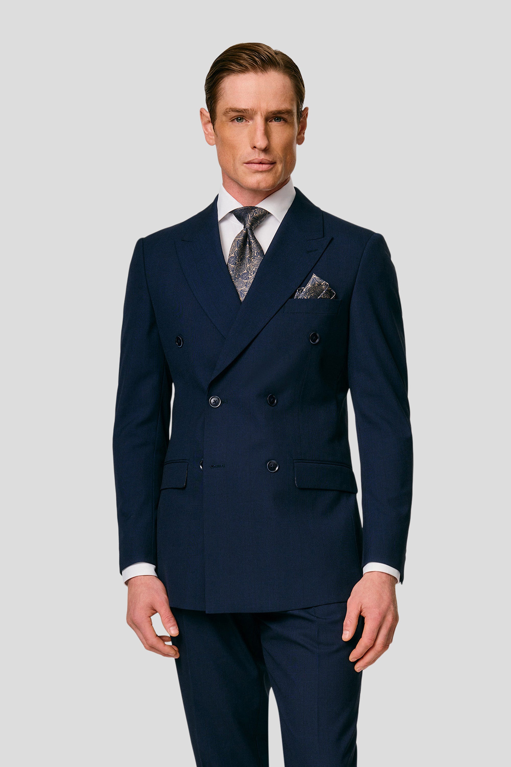 PRESTIGE navy dobbeltradet blazer med tern MBO