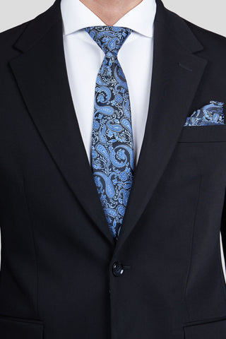 Blå & svart paisley slips