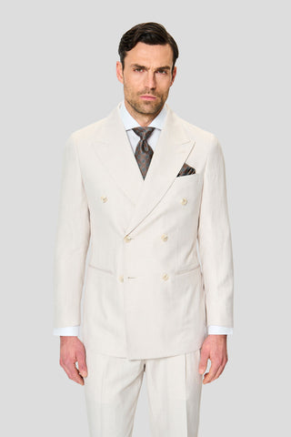 PRESTIGE off-white dobbeltradet hørjakkesæt
