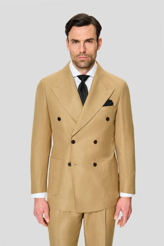 PRESTIGE camel dobbeltradet hørjakkesæt