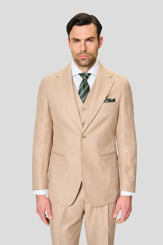 PRESTIGE sand three-piece hørjakkesæt