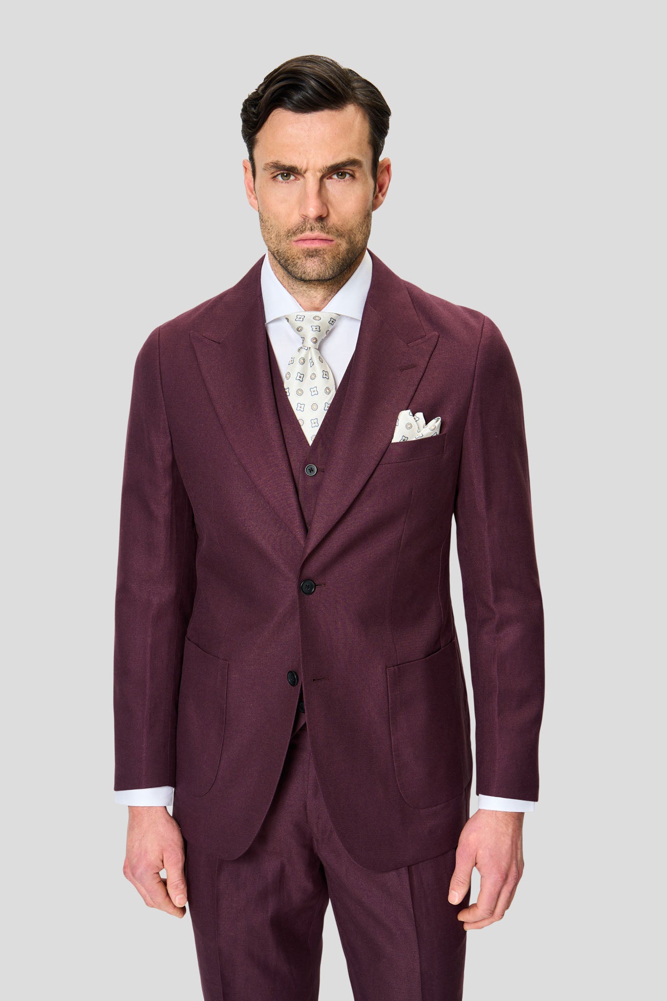 PRESTIGE bordeaux three-piece hørjakkesæt