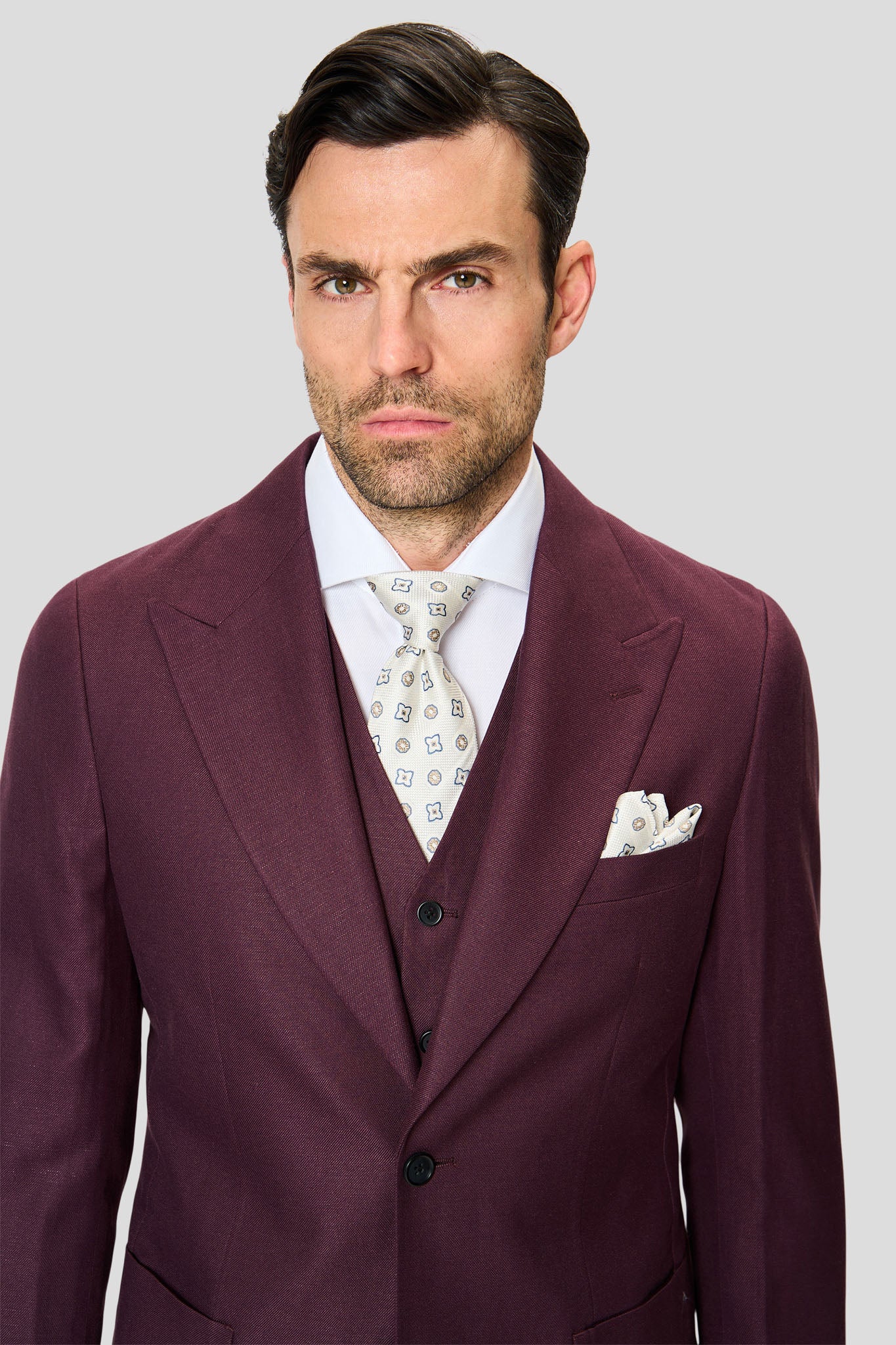 PRESTIGE bordeaux three-piece hørjakkesæt