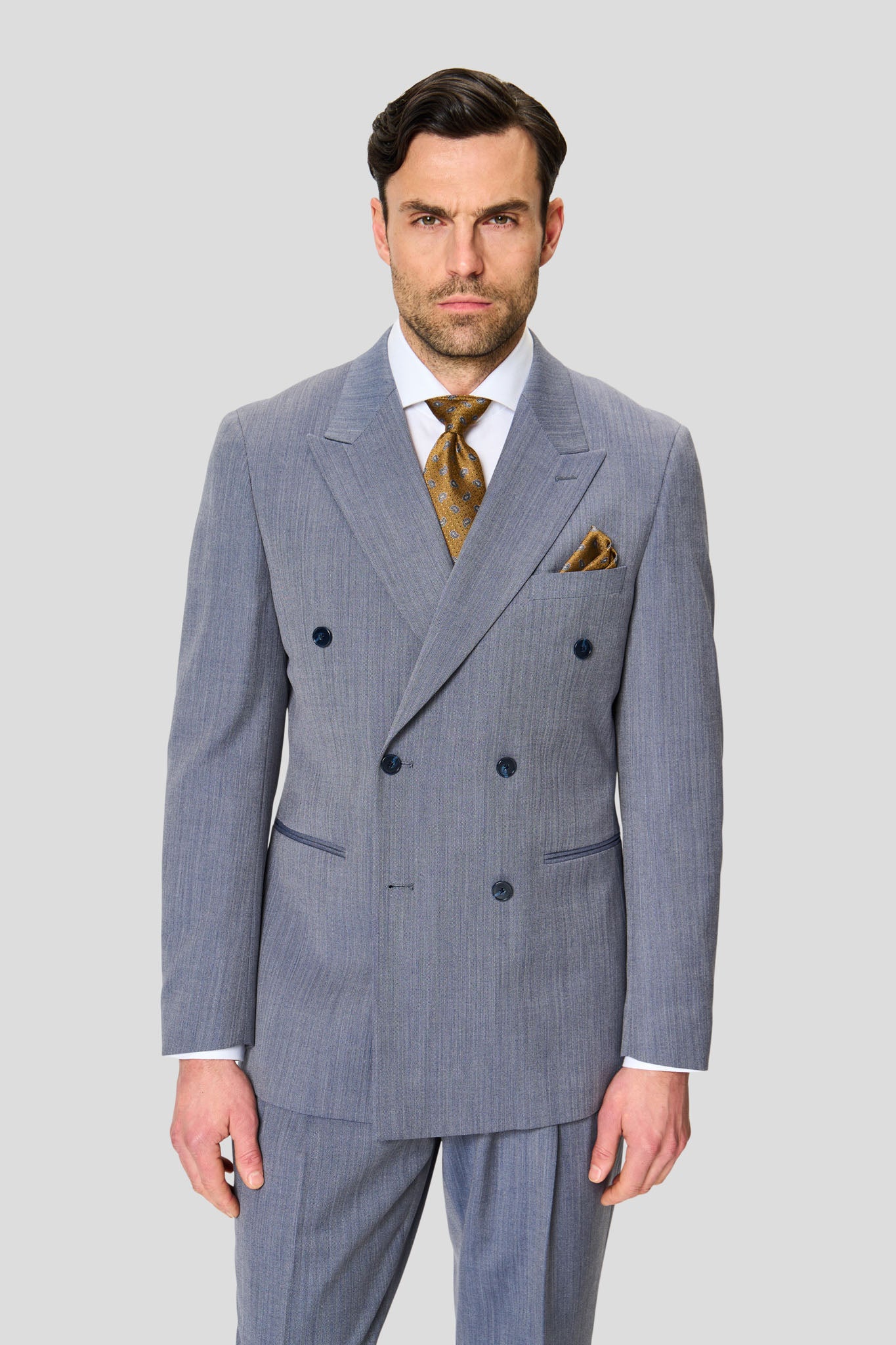 PREMIUM blå dobbeltradet blazer med sildeben