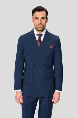 EXCLUSIVE blå dobbeltradet blazer med nålestriber