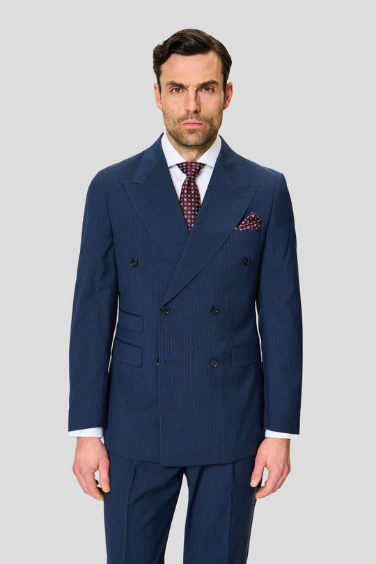 EXCLUSIVE blå dobbeltradet blazer med nålestriber