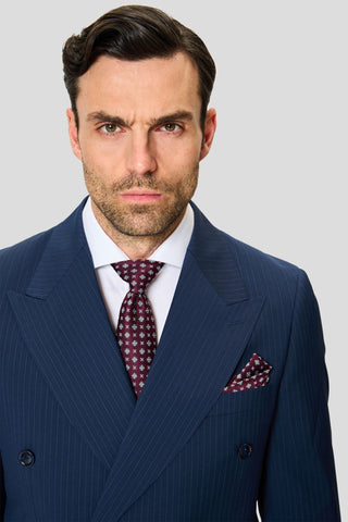 EXCLUSIVE blå dobbeltradet blazer med nålestriber