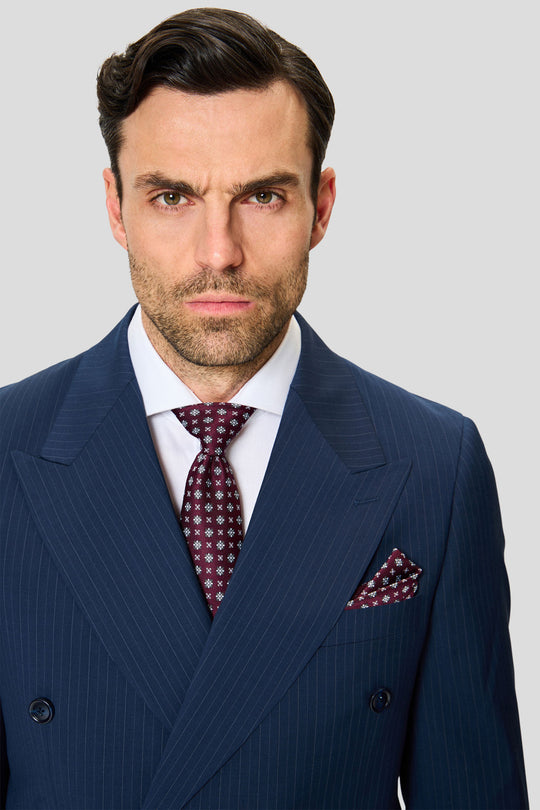 EXCLUSIVE blå dobbeltradet blazer med nålestriber