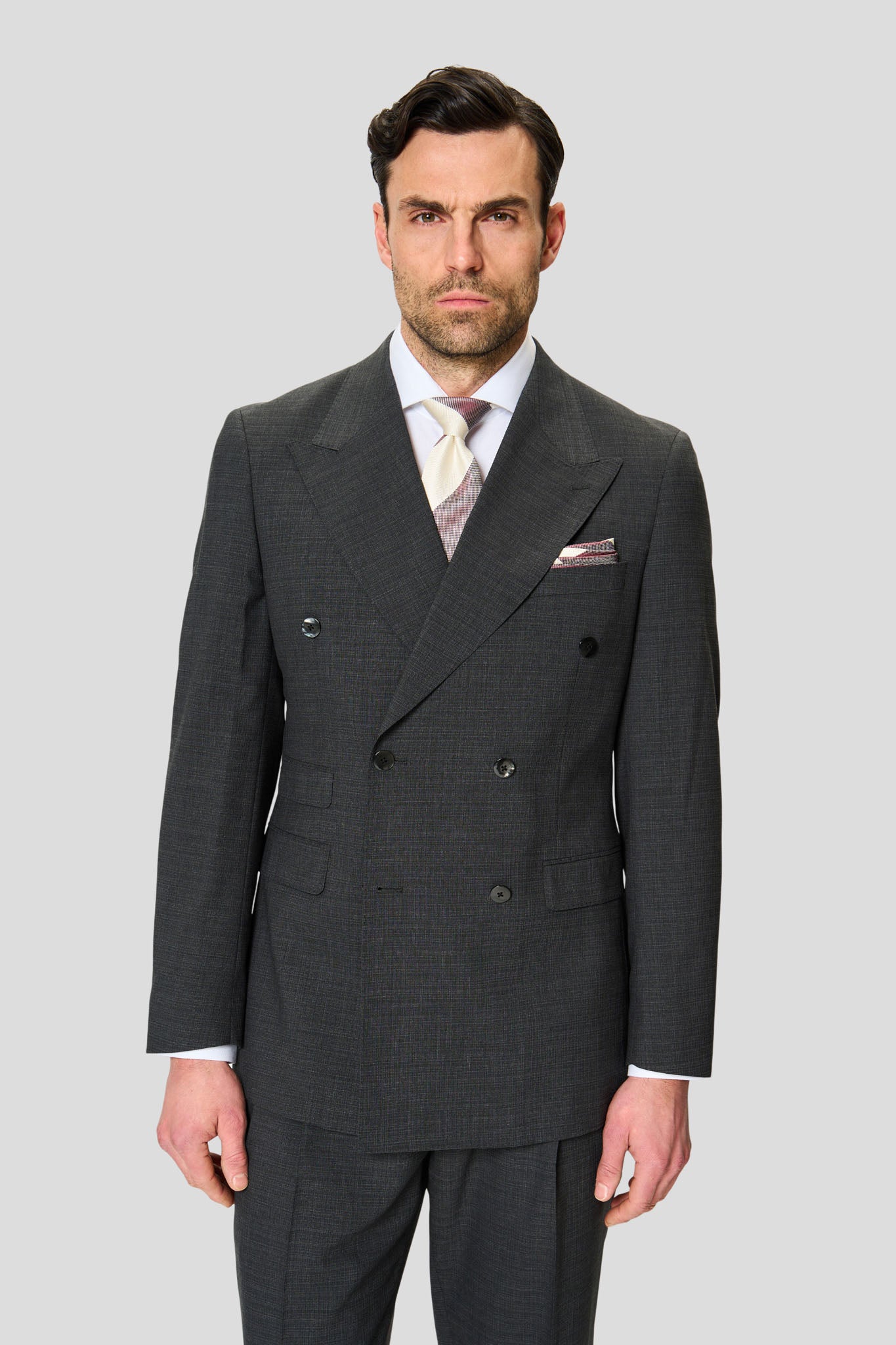 EXCLUSIVE gråmeleret dobbeltradet blazer