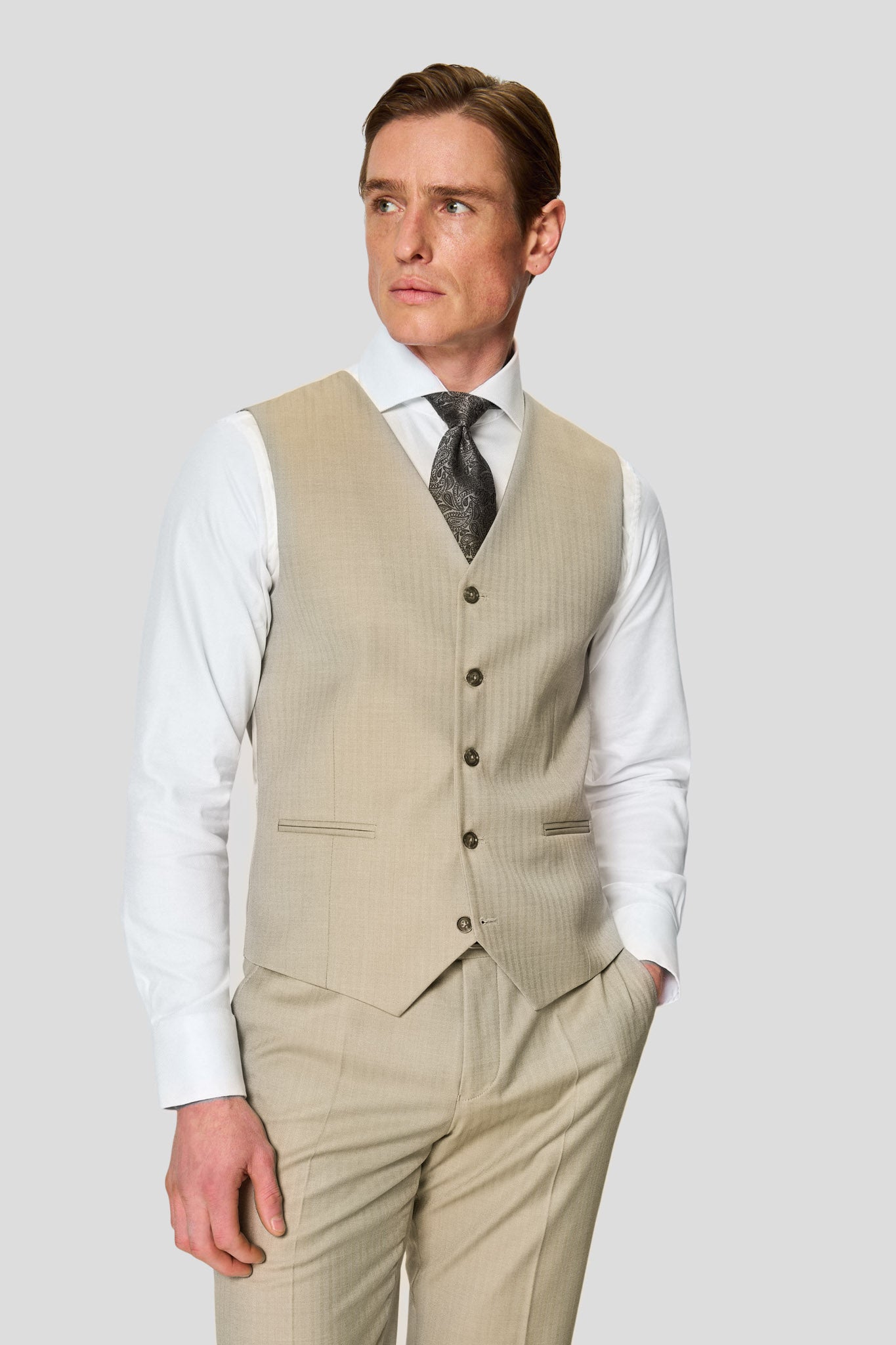 HERITAGE beige vest med sildeben