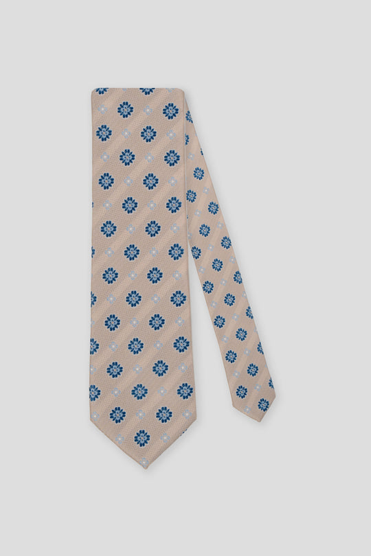 Beige & blåt blomstret slips PVD