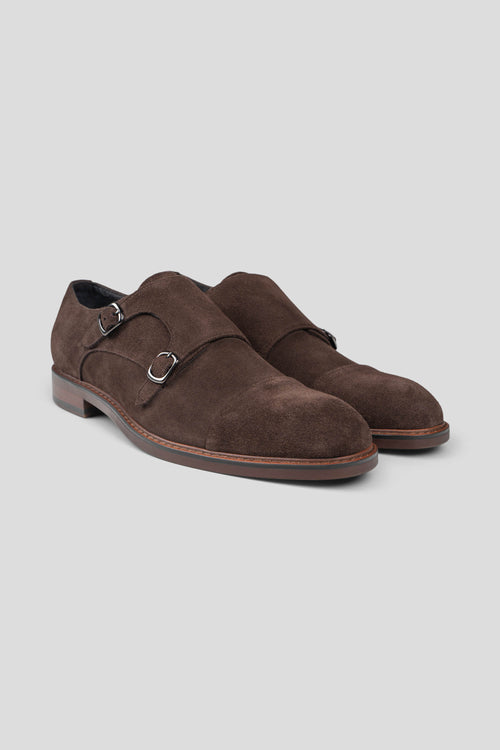 Brune dobbelt monk strap sko i ruskind