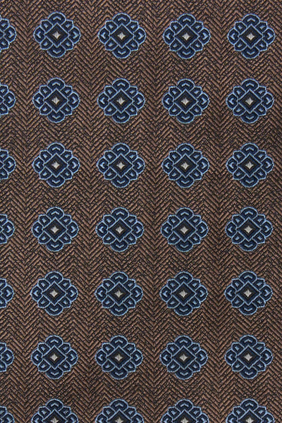 Brunt og blåt blomstret silkeslips