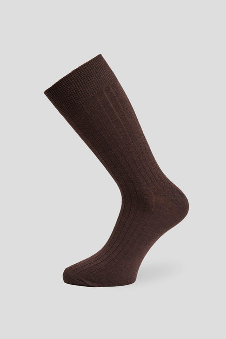 Exclusive brune ribbed uldstrømper