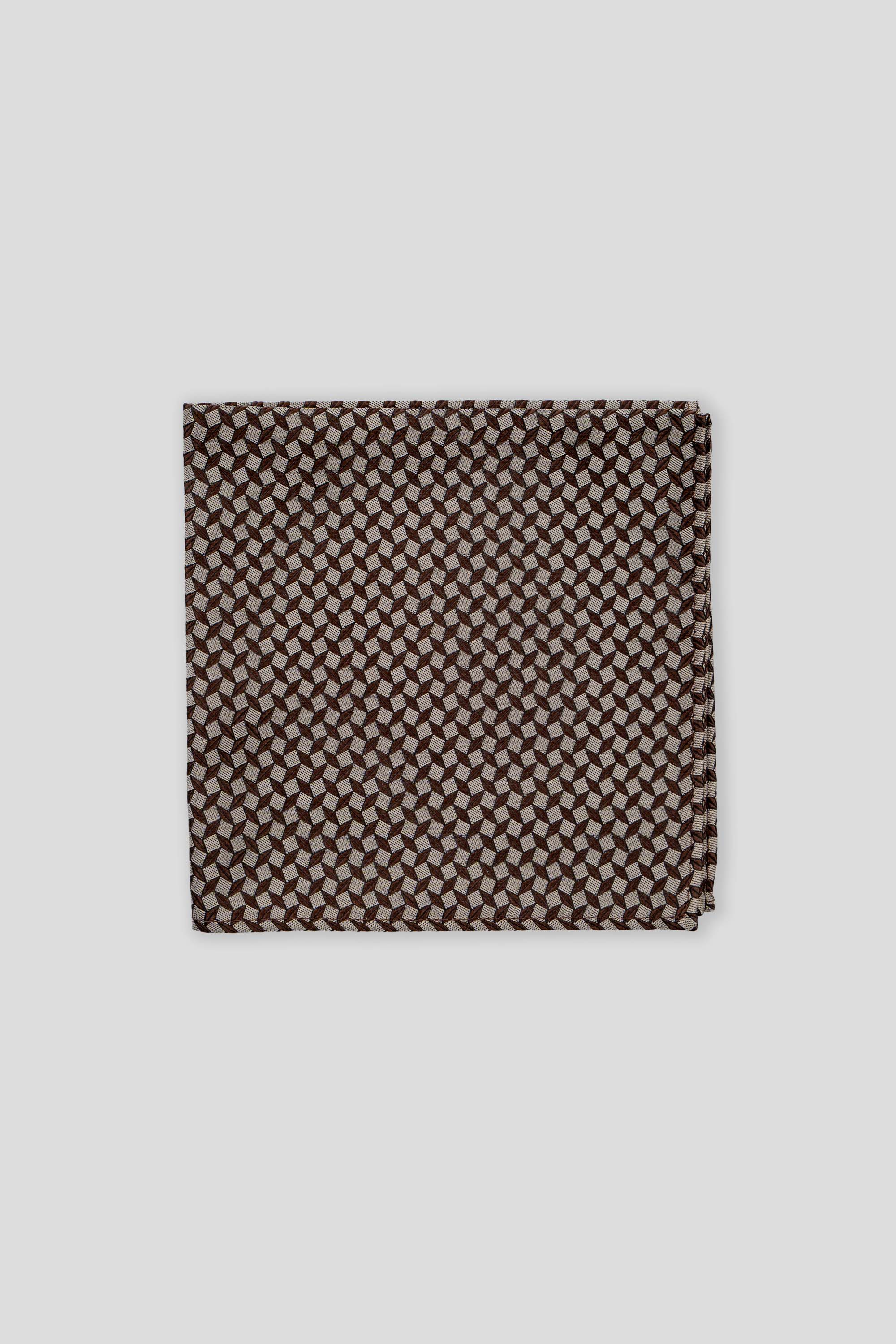 Brunt & beige geometrisk lommeklud PVD