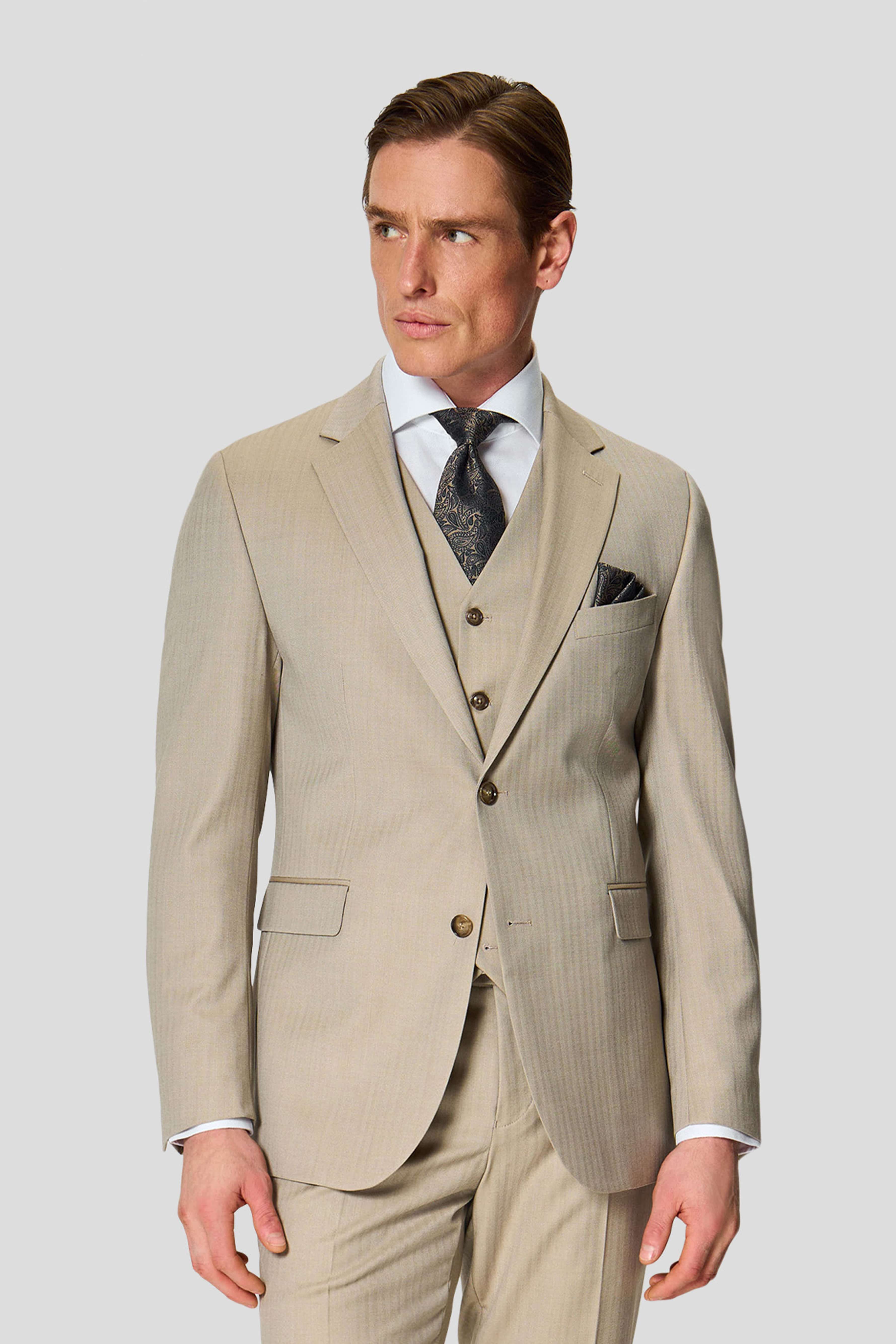 HERITAGE beige three-piece jakkesæt med sildeben MBO