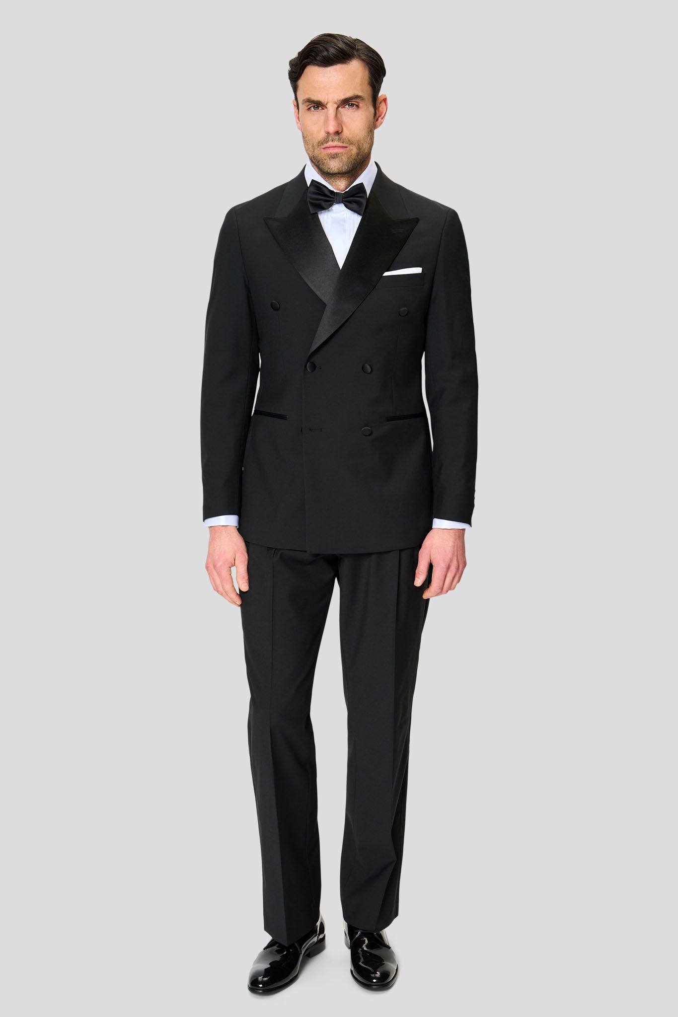 PREMIUM sort dobbeltradet smoking jakkesæt