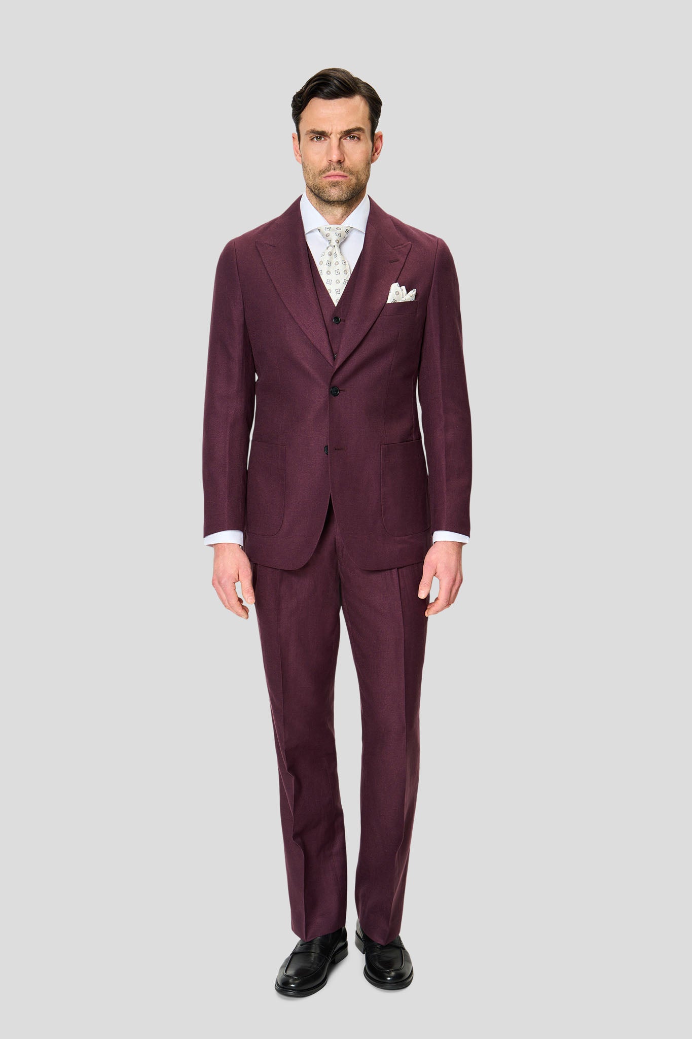 PRESTIGE bordeaux three-piece hørjakkesæt