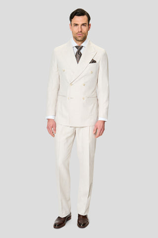 PRESTIGE off-white dobbeltradet hørjakkesæt