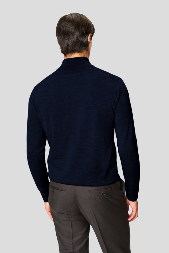 Navy merino quarter-zip striktrøje