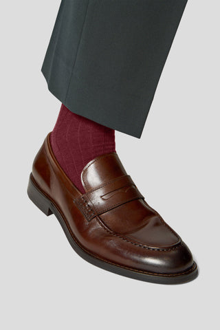Exclusive bordeaux ribbed uldstrømper Lindner